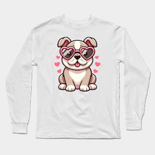 Cute bulldog with heart glasses Long Sleeve T-Shirt